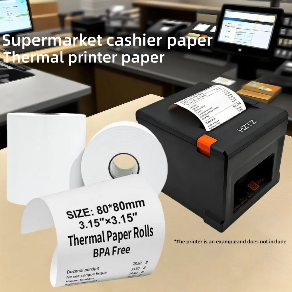 2 Rolls Thermal Paper Roll 80x80 Supermarket Cashier Paper 80mm Food Takeout Printing Paper Bank Voucher Number Thermal Paper