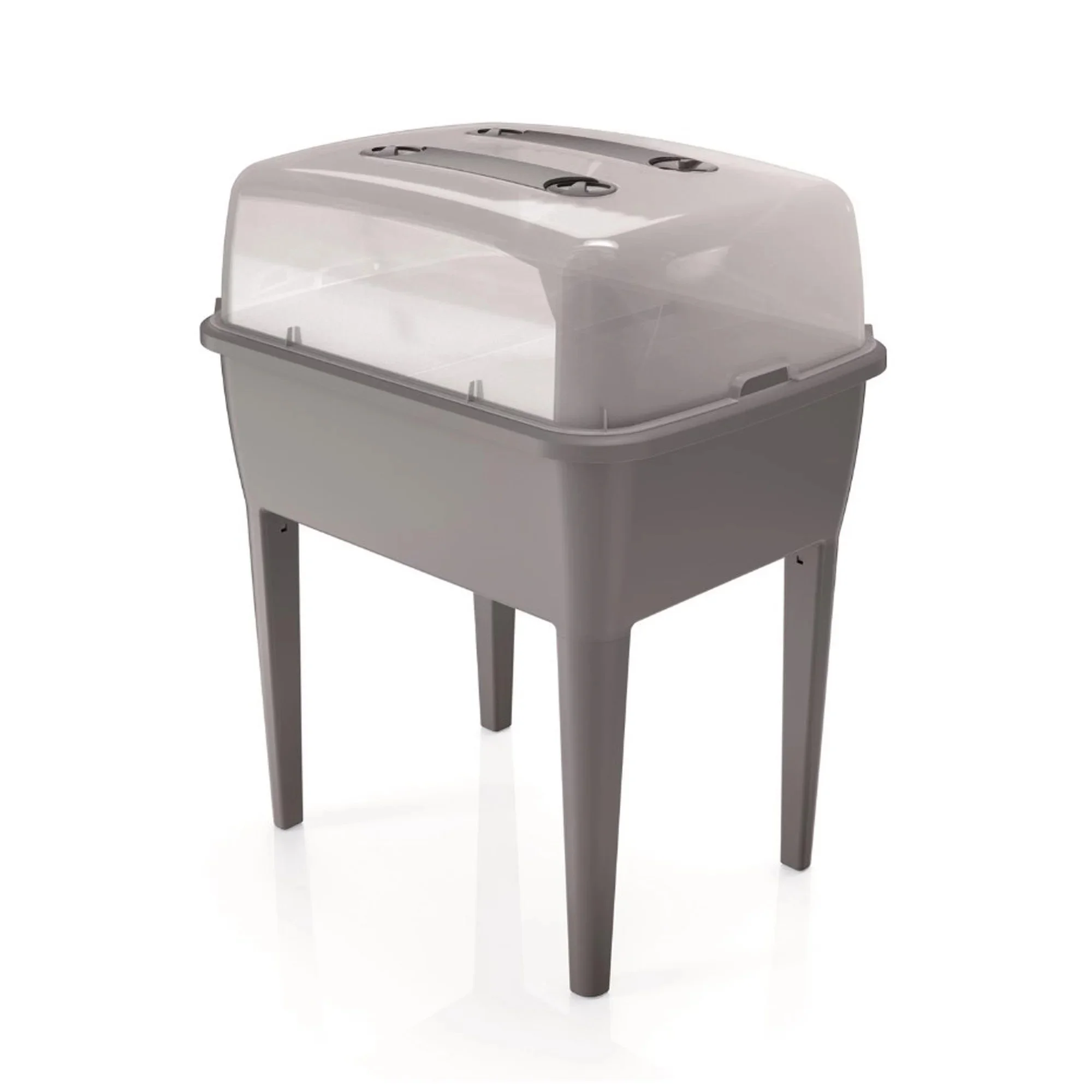 Prosperplast Jardinera Alta 83L con Tapa de Policarbonato para Proteger Tus Plantas en Plástico Gris Piedra
