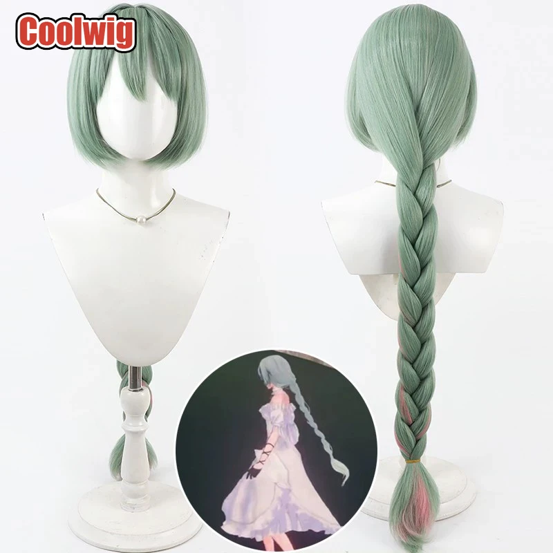 

Coolwig Synthetic Hair Phrolova Cosplay Wigs Wuthering Waves Phrolova 100cm Long Green Mixed Pink Braided Wig Heat Resistant