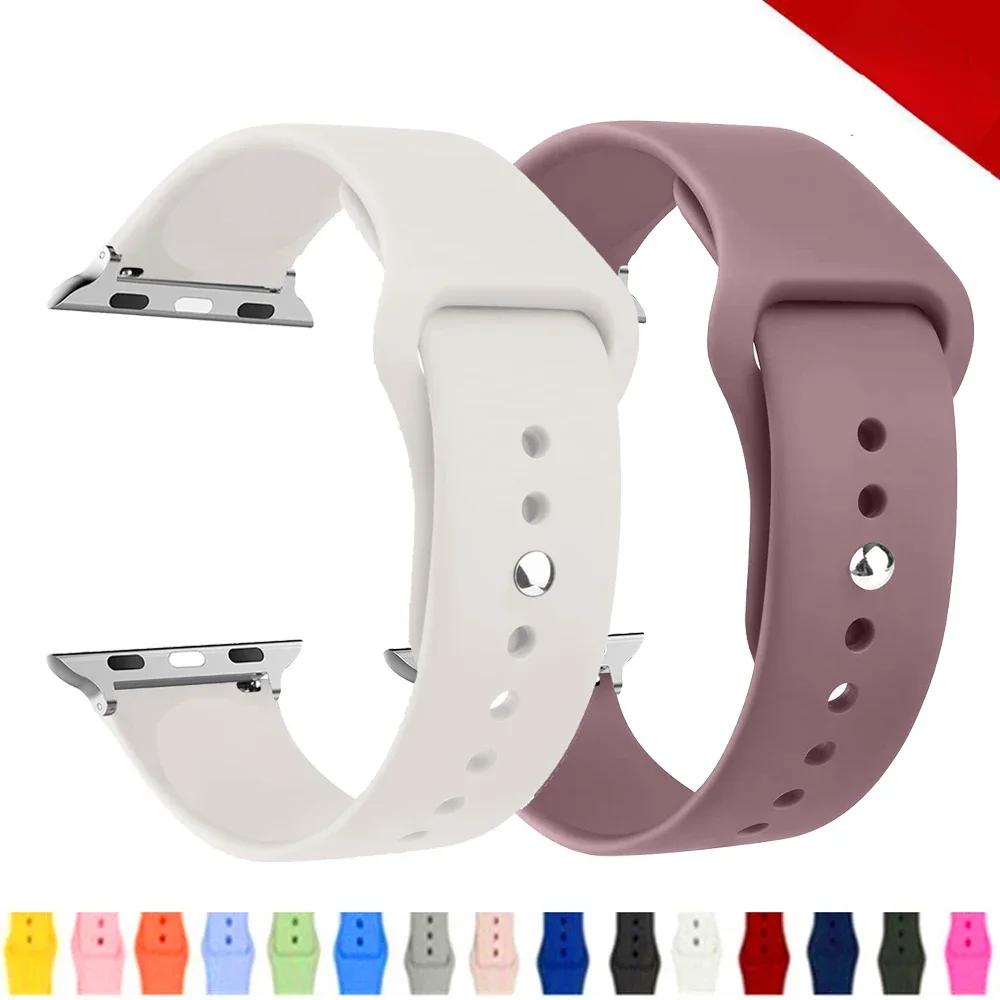 Silikonowy pasek do zegarka Apple Watch 44 mm 40 mm 45 mm 41 mm 38 mm 42 mm bransoleta z paskiem iWatch serii se 9 8 7 6 5 3 ultra 2 pasek 49 mm — zdjęcie 2