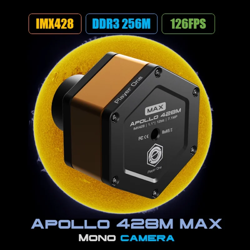 Player One Apollo 428M MAX USB3.0 Mono Camera IMX428 7.1MP for Solar Photography
