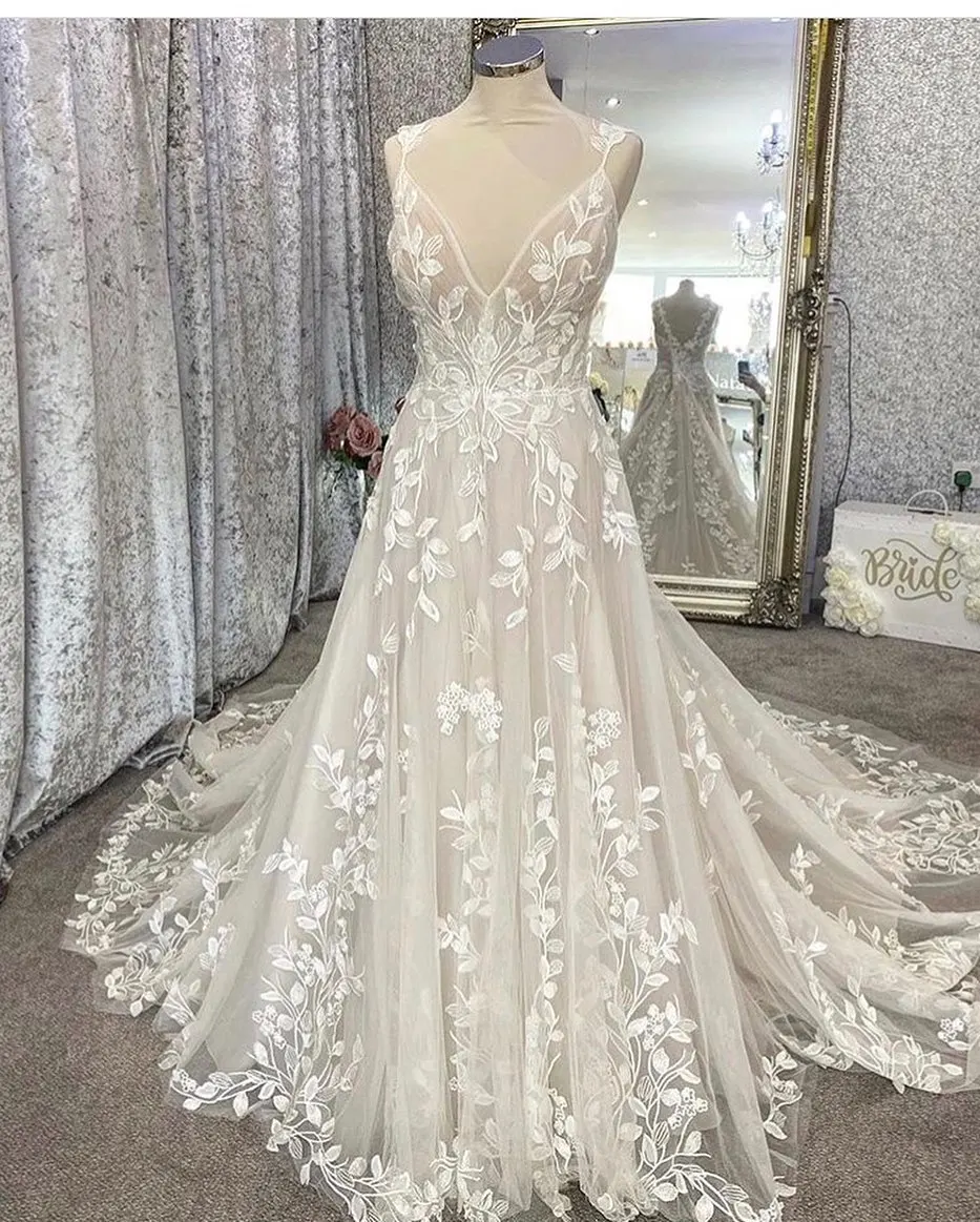 Lakshmigown Vestido Boho Chic Hochzeitskleid Maßgeschneidert Vintage Spitzenapplikationen Reißverschluss Hinten Brautkleider Vestido Largo Boda – Detail 5