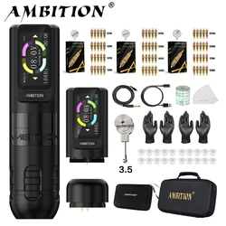 Ambition Zetton Kit Straight Rod Wireless Tattoo Machine Pen 3.8mm 3.4mm Stroke Brushless Motor 2400mAh Touch Screen Battery