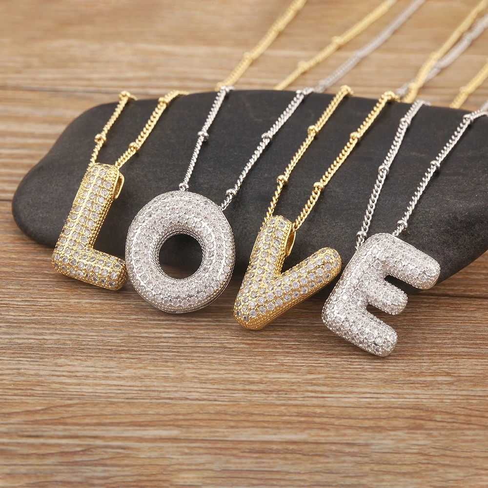 Nidin Light Luxury A-Z Letters Pendant Necklace For Women Copper Inlaid Shiny Crystal Zircon Initials Alphabet Jewelry Chic Gift