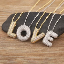 Nidin Light Luxury A-Z Letters Pendant Necklace For Women Copper Inlaid Shiny Crystal Zircon Initials Alphabet Jewelry Chic Gift
