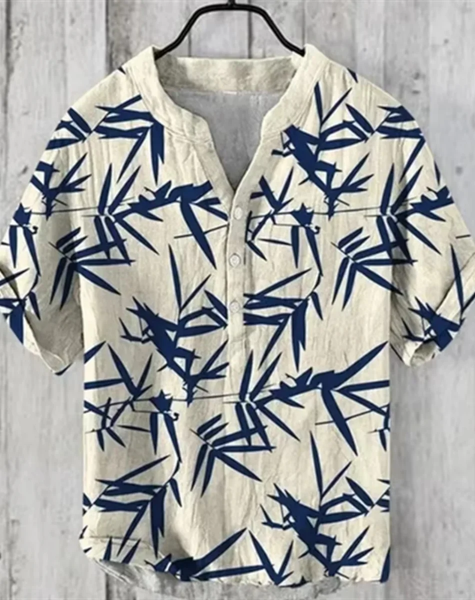 Мужская рубашка с короткими рукавами, высококачественная льняная ткань в стиле ретро, модный мужской наряд в китайском стиле, топ на пуговицах, V-образный вырез