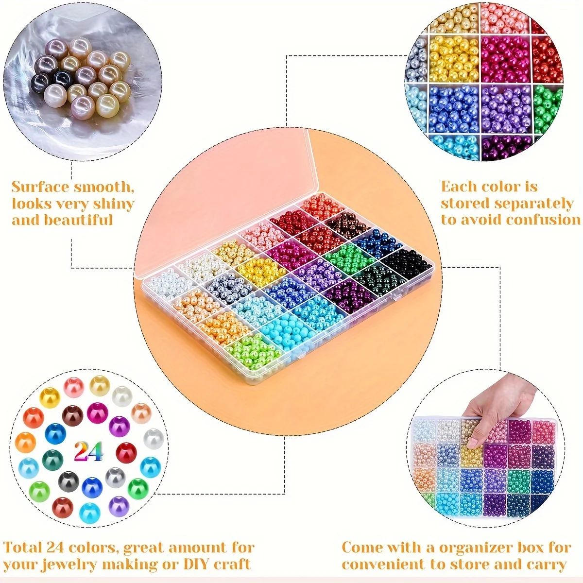 1680 Pieces of 6mm Size DIY Bracelet and Necklace Making Material Set in 24 Different Colors, Random Combination of Styles