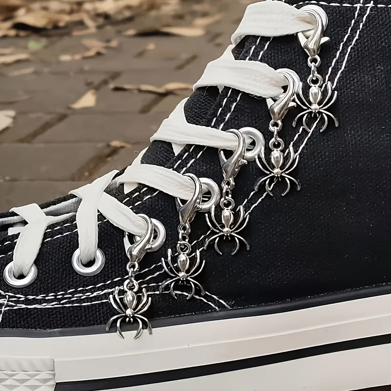 Set of 5 punk-style small spider shoe charms—unique, niche-design accessories that are versatile for everyday wear.