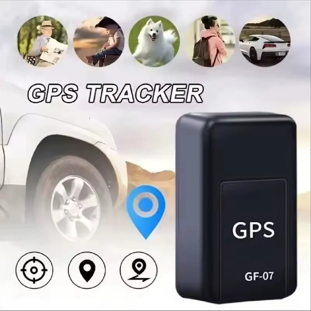 Mini localizzatore GPS magnetico GF07 con posizionamento in tempo reale e allarme antifurto per auto, biciclette e bagagli.