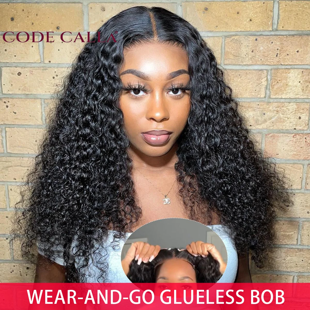 

Glueless Deep Wave Bob Wig - Human Hair Lace Front Wig with Pre Cut Hairline and Pre Plucked 7x6 Lace-180% Density-Natural Black