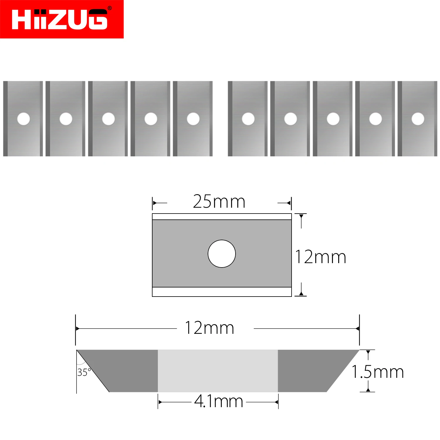 25mm×12mm×1.5mm Carbide Inserts Spiral Planer Cutters 2 Edge for Spiral Helical Planer Router Bit Flush Trim Router Bit 10pcs