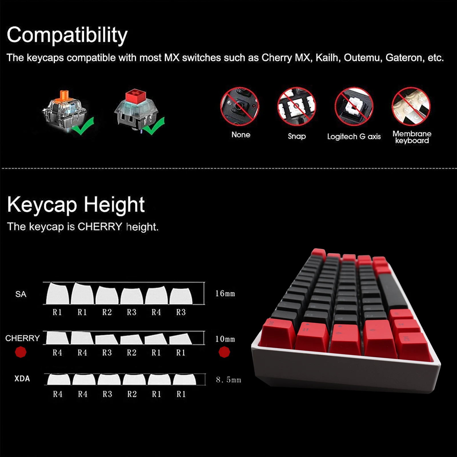 Keycap teclado mecânico, RK 64 82 chaves, Material PBT, Altura do OEM, Impressão dupla palavra retroiluminada, Transparente