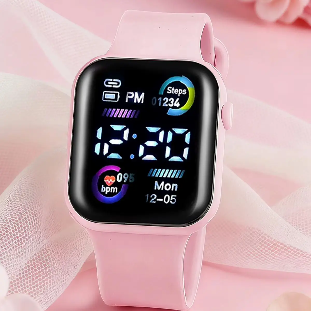 6-Piece Set, Simple and Cute Digital Led Watch for Girls with Rhinestone Jewelry Set, Casual and Versatile for Everyday Wear, Perfect Gift for Kids, New Year and Christmas Gifts.