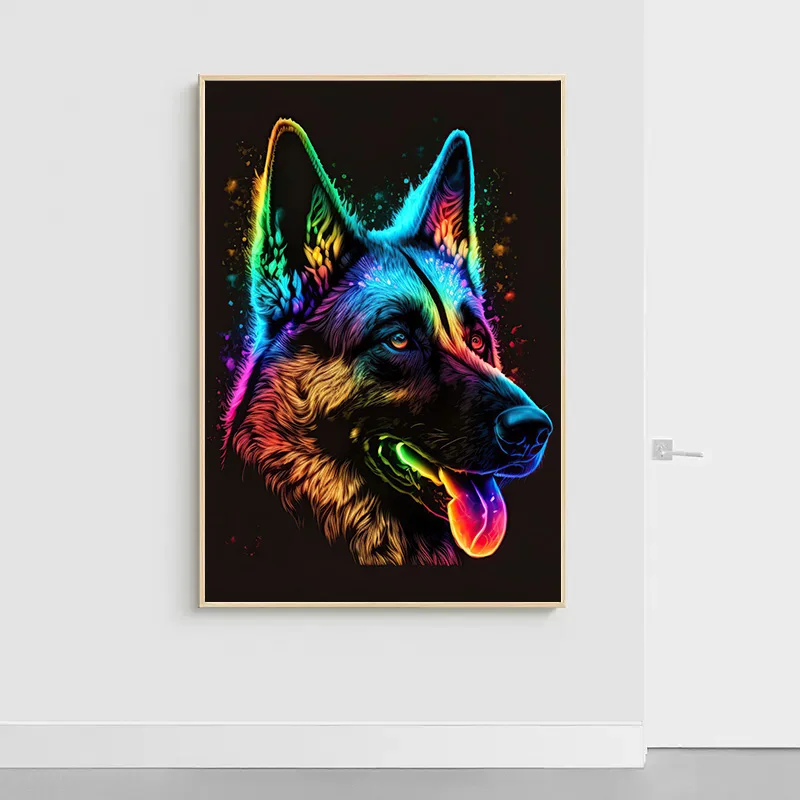 Neon Effect Dog and Cat Poster Canvas Printing Border Collie Morden Wall Art Decor Picture Animal Decor Aesthetic Home No LED