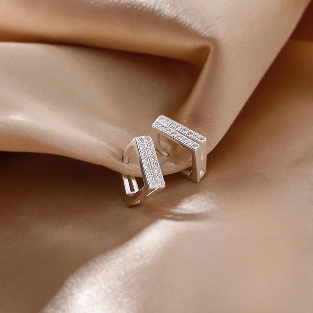 925 Sterling Silver Proste geometryczne kolczyki kryształowe z cyrkoniami dla kobiet S925 Biżuteria ślubna Prezent Aretes De Mujer — zdjęcie 2