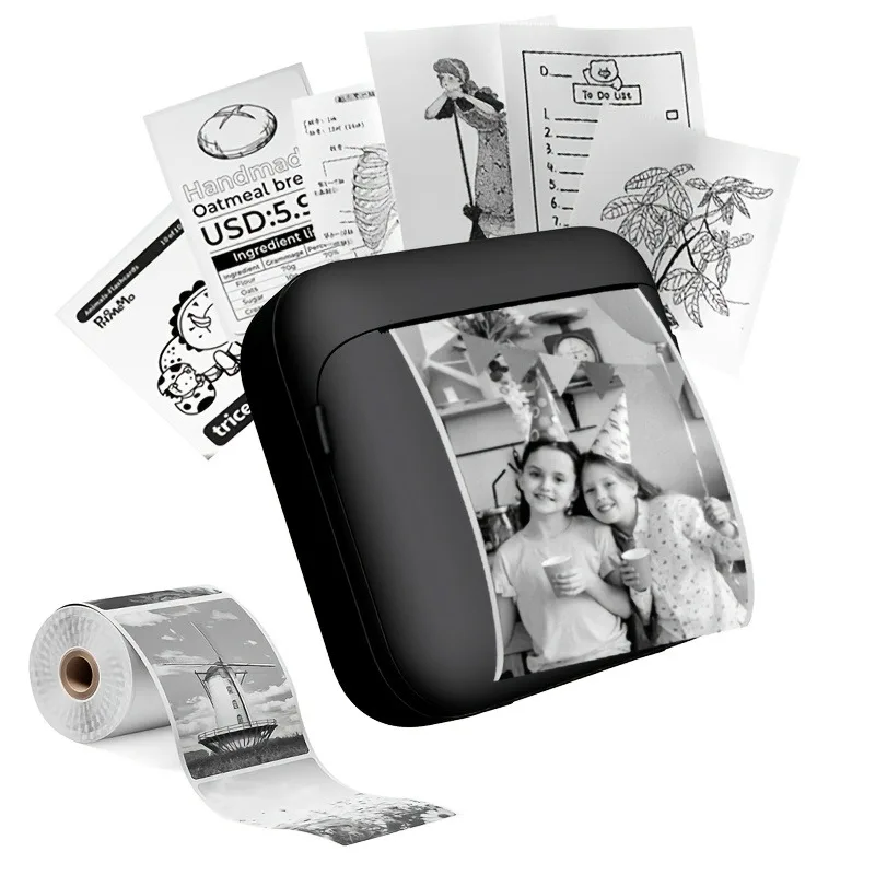 Portable Mini Thermal Printer Set, USB Charging Inkless Design, Supports Photo/Label Printing, Includes Cable, for Travel & Home
