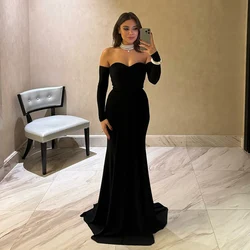 Msikoods Customized Long Sleeve Bodycon Prom Dress Black Bespoke Occasion Dress Off Shoulder High Slit Luxury Evening Party Gown