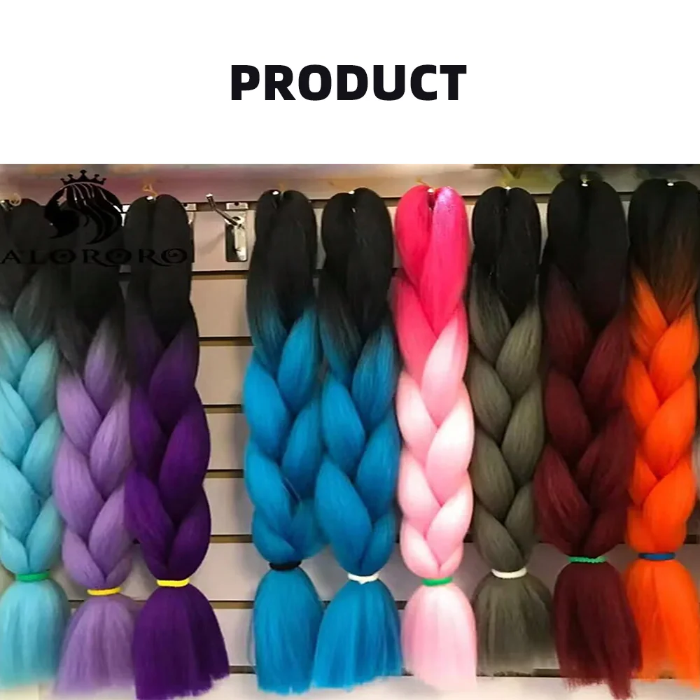 Ombre Braiding Hair 24Inch Colorful Jumbo Braiding hair Synthetic Braid Hair Extensions for Women Purple Pink White Red Blue