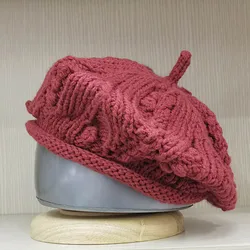 Women Cotton Slouchy Crochet Beret Handmade Cutout Floral Beanie Hat Warm Women Hat