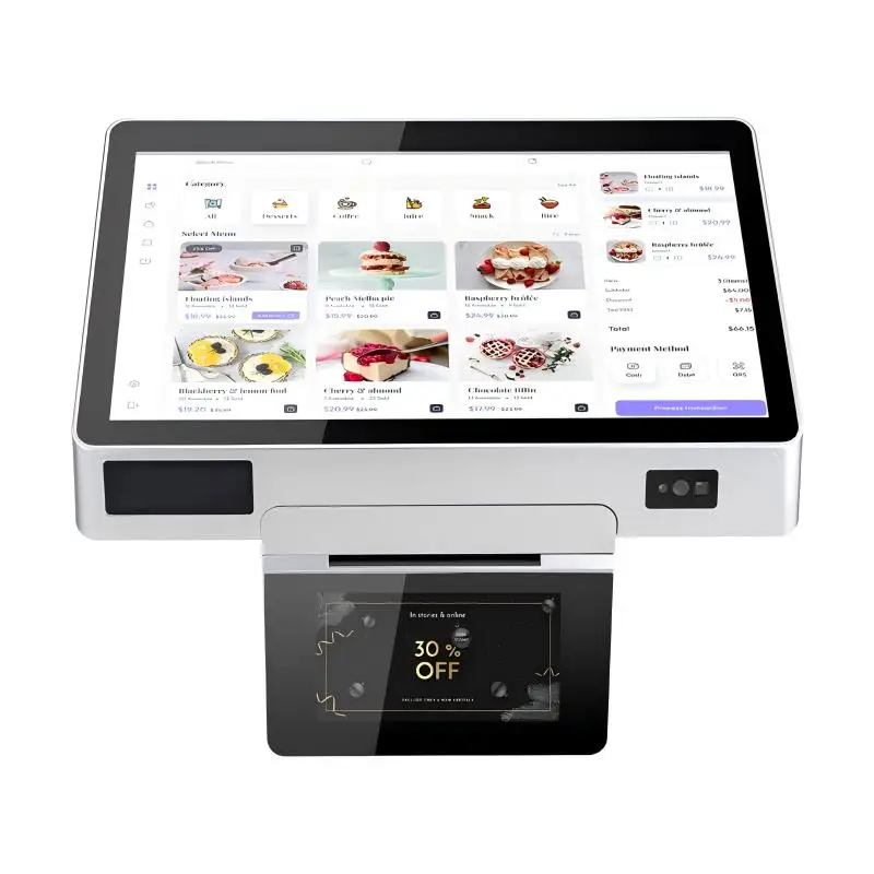 Dual Screen POS Terminal All-in-One Touch Cash Register, Wall Mount & Desktop for Retailer, Built-in 80mm Auto Cutter Printer