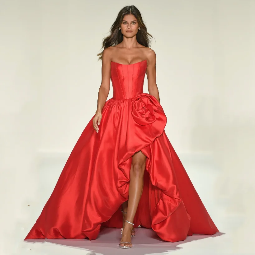 

Плиссированные женские вечерние платья с цветочным принтом, красные длинные вечерние платья на заказ, длинные Дубайские арабские платья для выпускного вечера без бретелек без рукавов