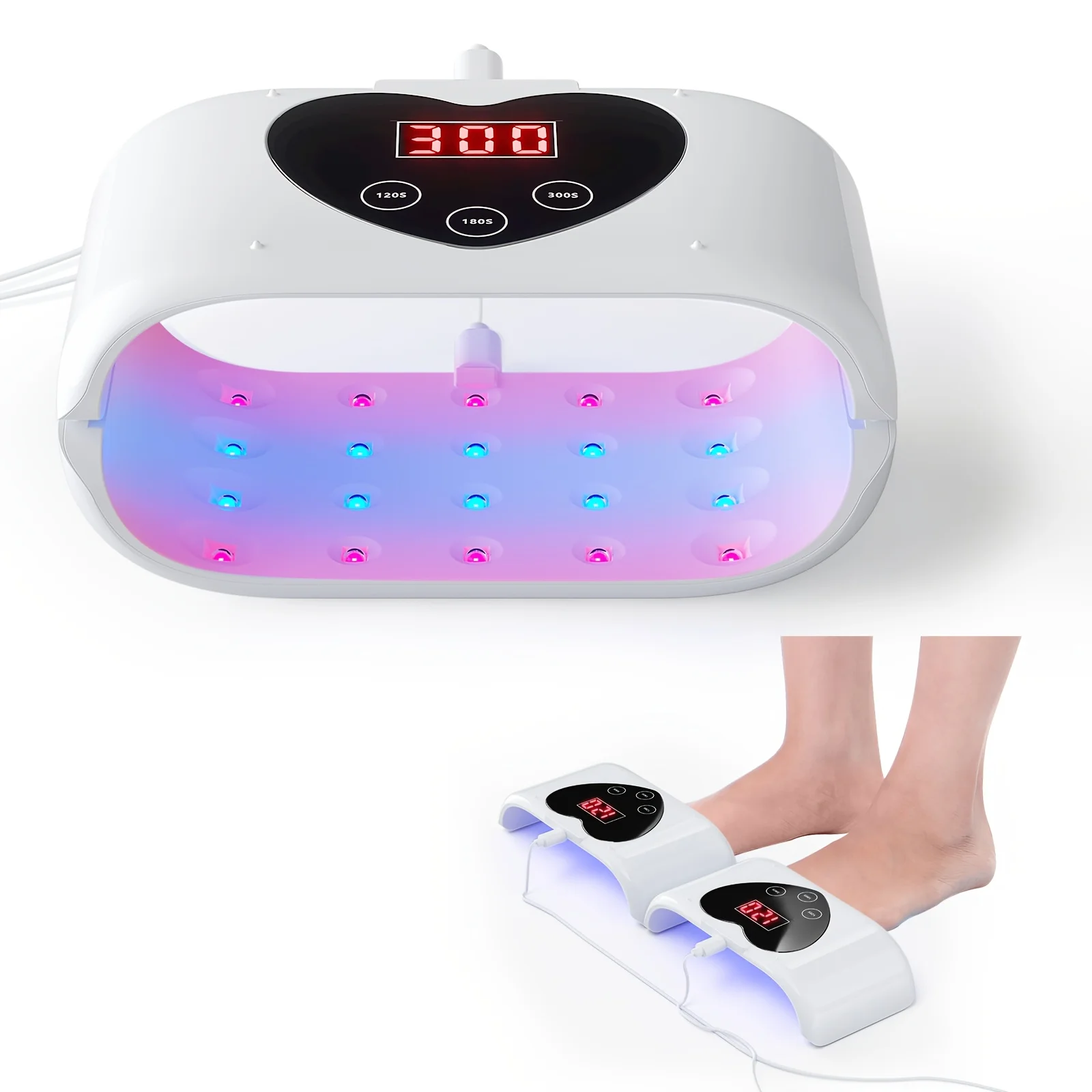 Dual Red Blue Light Nail Care Device 2-in-1 Splittable 40 LED Nail Lamp with 650nm Red & 470nm Blue Light, 120/180/300S Timer Digital Display Toenail Fingernail Care Machine for Hands Feet, One-Touch Home Use for Men Women