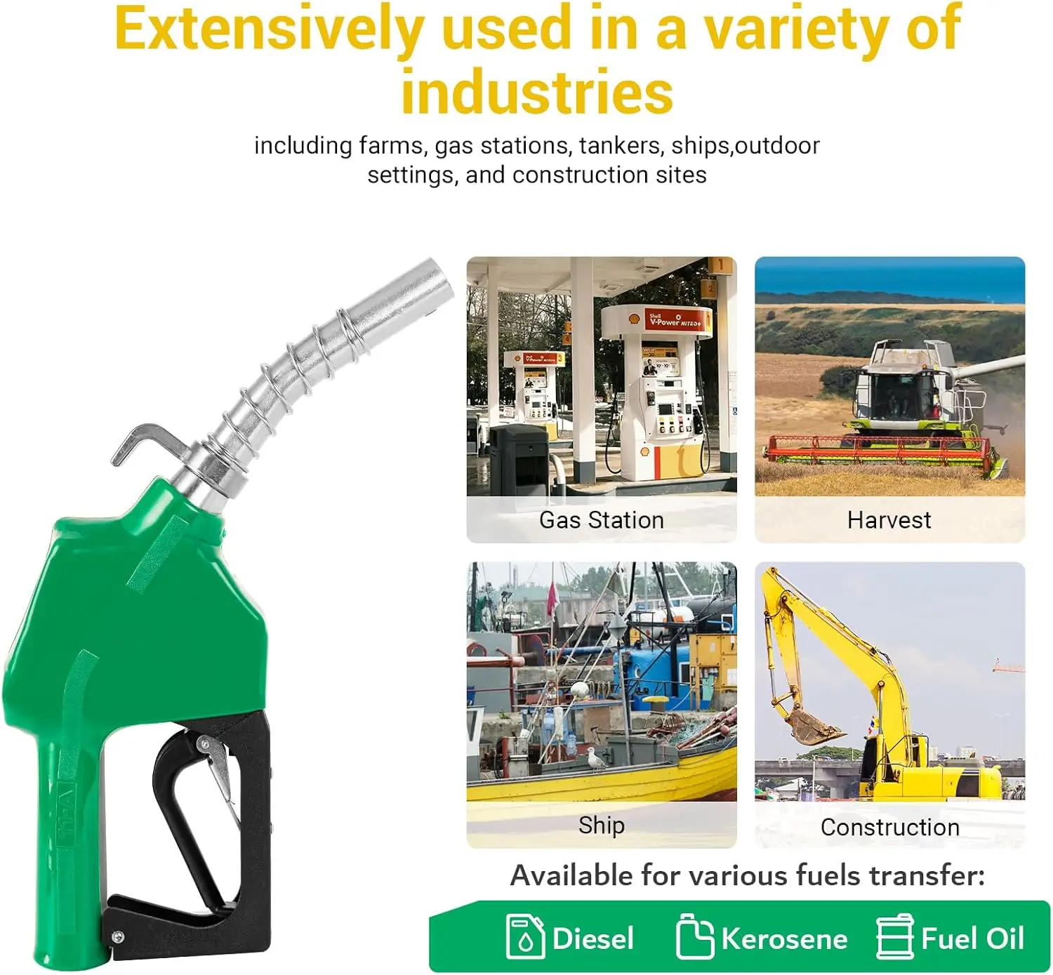 3/4" NPT Automatic Fuel Nozzle with 3-speed Padlock 16 GPM Max Flow Rate Auto Shut Off 13/16" Spout with Anti-slip spring