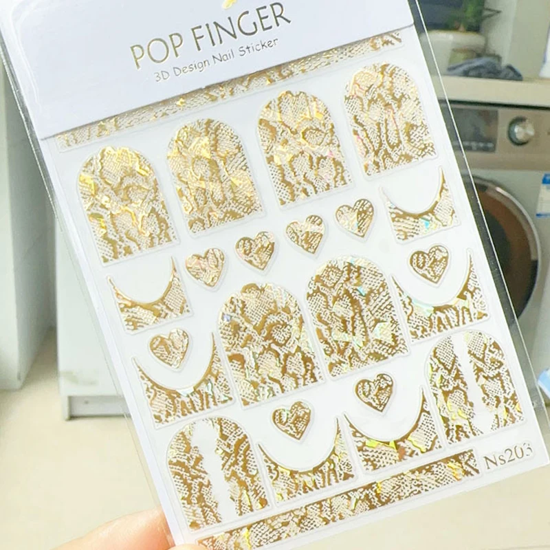 1PC 3D Nail Sticker Snake Pattern Embossed Self-Adhesive Slider Nail Decals DIY Nail Art Decoration