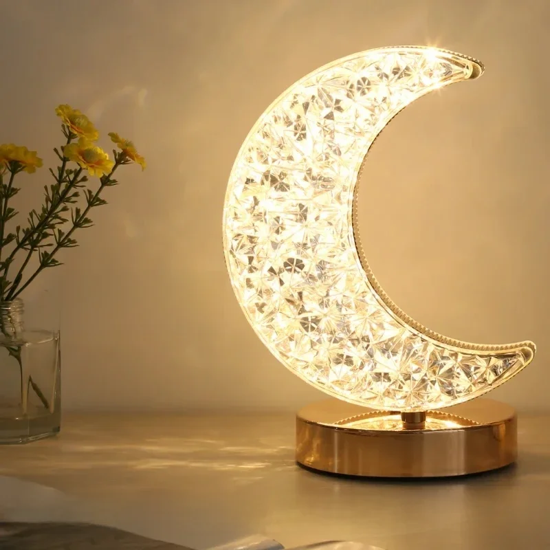 Chambre à coucher cristal tactile gradation veilleuse chambre de filles décor à la maison esthétique USB chevet LED Table d'ambiance 3d lune lampe