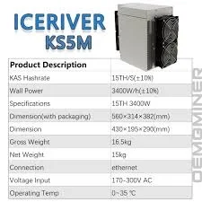 

D оптовая цена, новый IceRiver KS5M Kaspa Miner 15T 3400W KAS с блоком питания