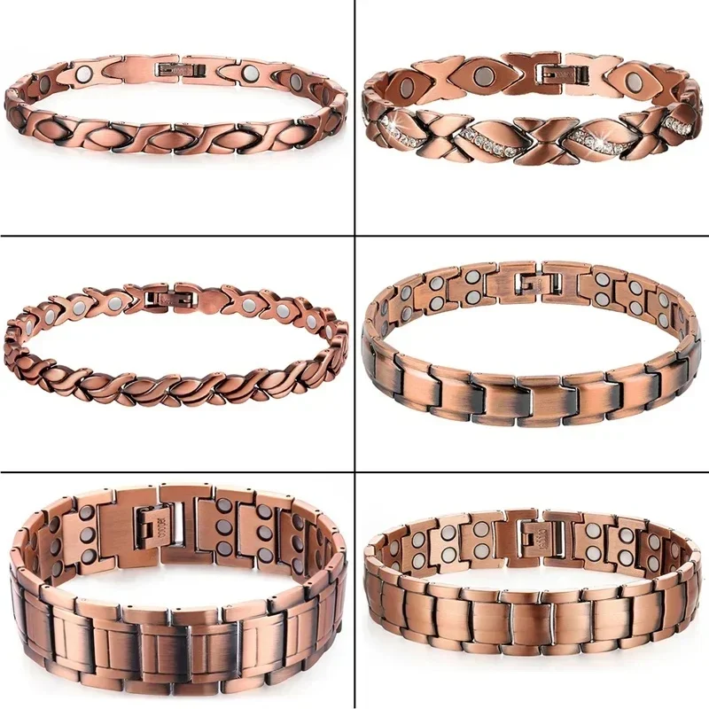 Bracelet magnétique élégant en cuivre pur massif 99.99% pour hommes avec aimants puissants, vente en gros (longueur d'ajustement)