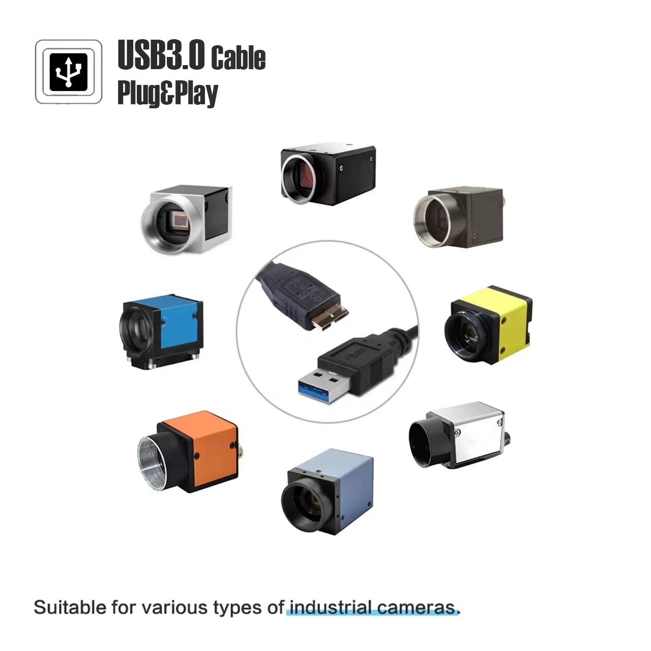 10m/5m/3m USB3.0 Industrial Camera Cable Type-A To Micro-B With Locking Screws For Machine Vision Basler Hikrobot USB Data Cord