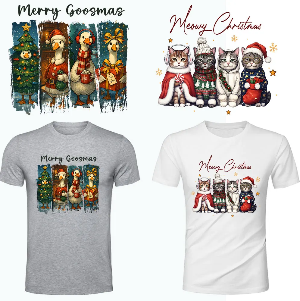 

Christmas Cats Iron-On Vinyl Decals Goose Heat Transfer Patches for DIY T-shirt Decoration Creative Cats-Themed Clothing Accesso