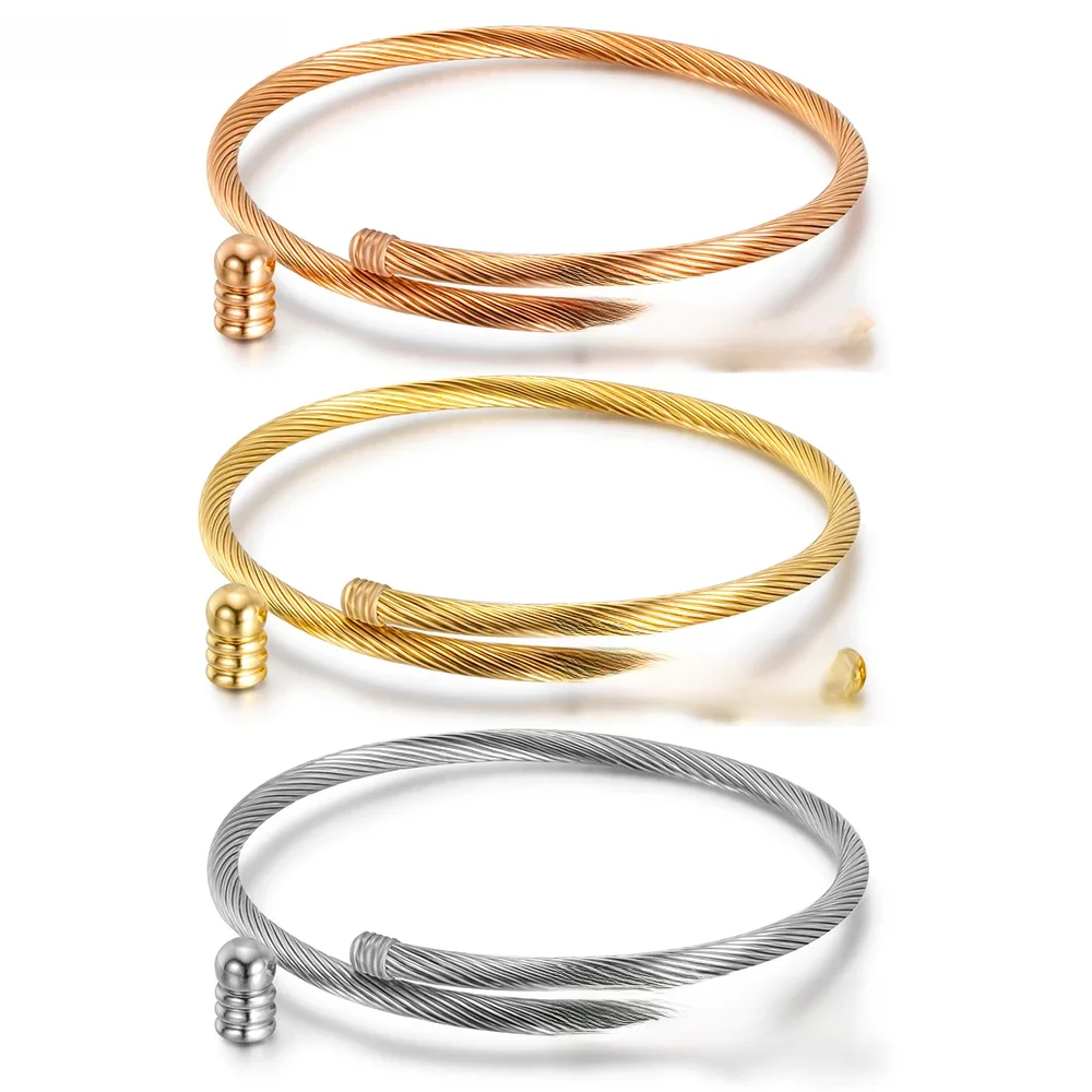 Unisex Elastyczna bransoletka Multi Twisted Cable Wire Bangle Trzy kolory Vintage Fashion Bangles Unikalna designerska biżuteria marki Cuff — zdjęcie 2
