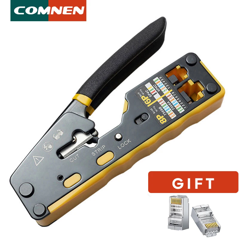 Обжимной инструмент COMNEN RJ45, сквозной обжимной резак, модульный разъем RJ45 для Cat6 Cat5 Cat5e 8P8C Ethernet, универсальный инструмент для проводов
