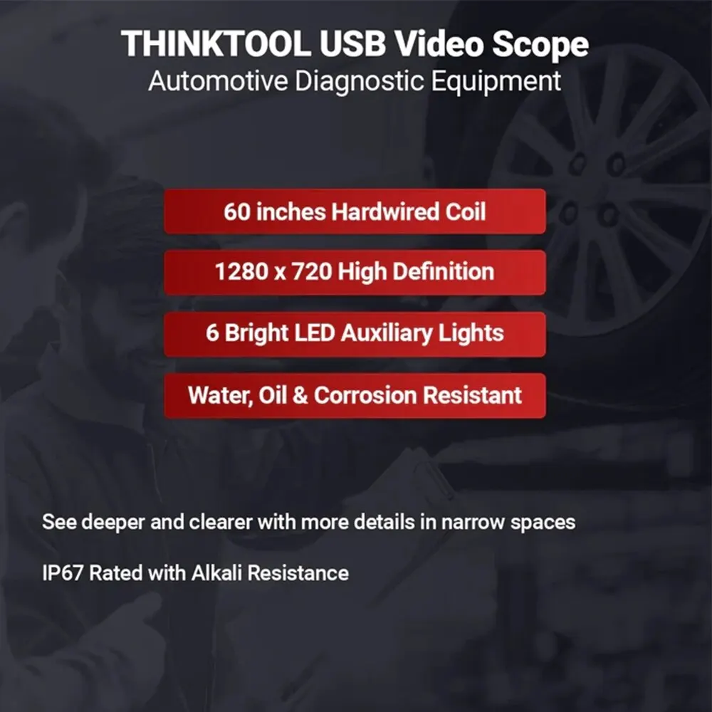 THINKCAR THINKTOOL Video Scope USB Video Inspection Scope Camera with LED Light for Automotive Diagnostic Tool Fit Pro 60 inch