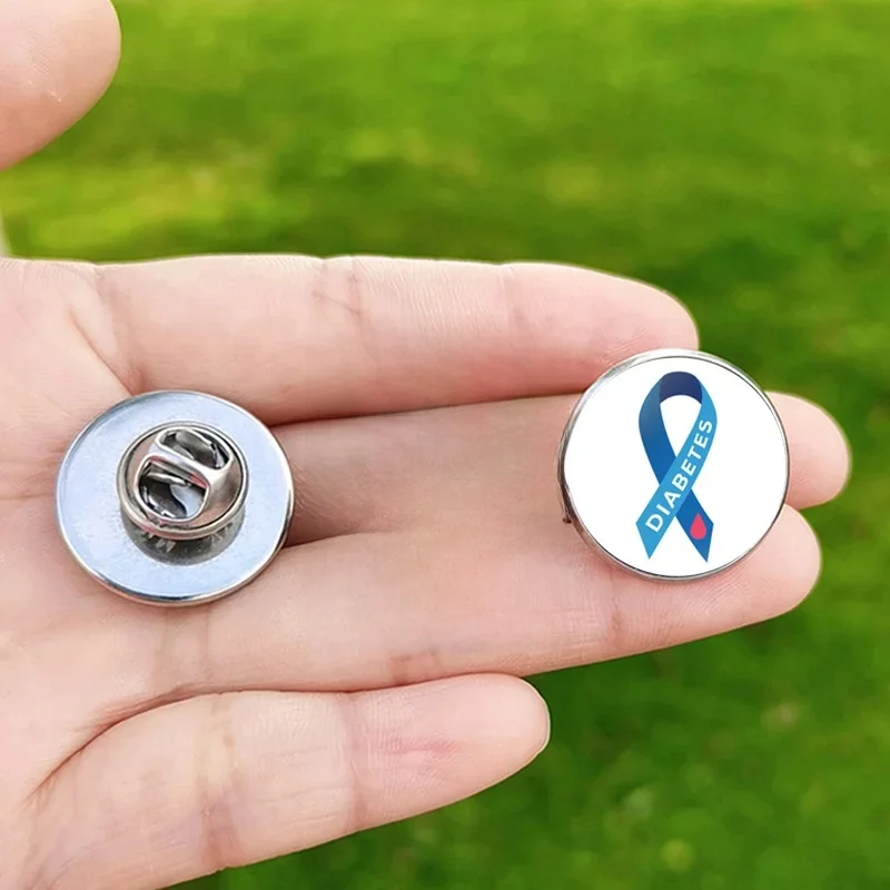 Broche d'alerte médicale Type 1 2, signe de ruban pour diabète, dôme en verre, Badge à revers en acier inoxydable, broches pour hommes et femmes
