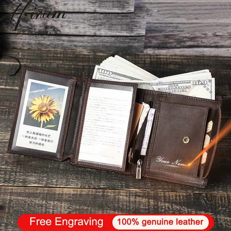 

Contact's Genuine Leather Men Wallet Luxury Designer RFID Multi-functional Small Trifold Wallets Male Purse Coin Card Holder