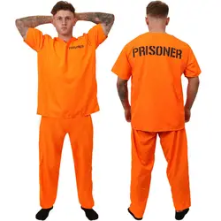 Adult Inmate Costume Orange Prisoner Jumpsuit Jailbird Outfit for Halloween Orange Prisoner Costume Men Jail Jumpsuit Costume