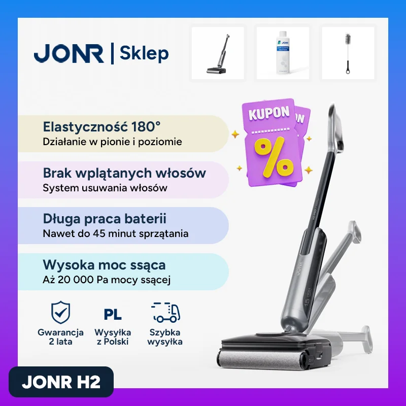 NOWOŚĆ! Bezprzewodowy odkurzacz pionowy mopujący JONR H2 funkcją samooczyszczania, gorące powietrze