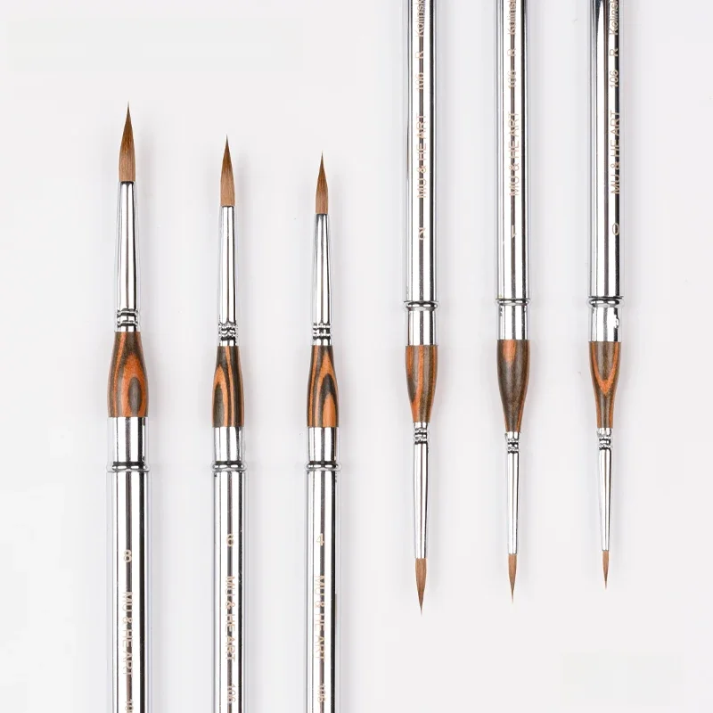 Podróżny mini długopis Pure Kolinsky Hair Artist Pędzel do akwareli, akrylu i oleju Srebrna nasadka Okrągły sobol 106R MU HE ART — zdjęcie produktu 7