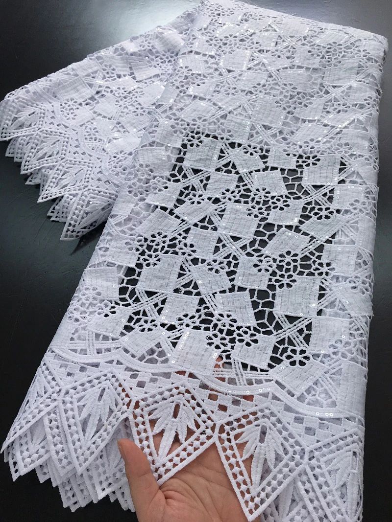 귀퓌르 워터 레이스 원단 아프리카 고품질 2025 나이지리아 수용성 레이스 골든 스팽글 원단 여성 드레스용 5야드 4402