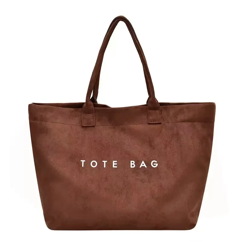 

Коричневая замшевая сумка-тоут большого размера с буквенным принтом, женская сумка на плечо большой вместимости, мягкая искусственная кожа, подарок 2026