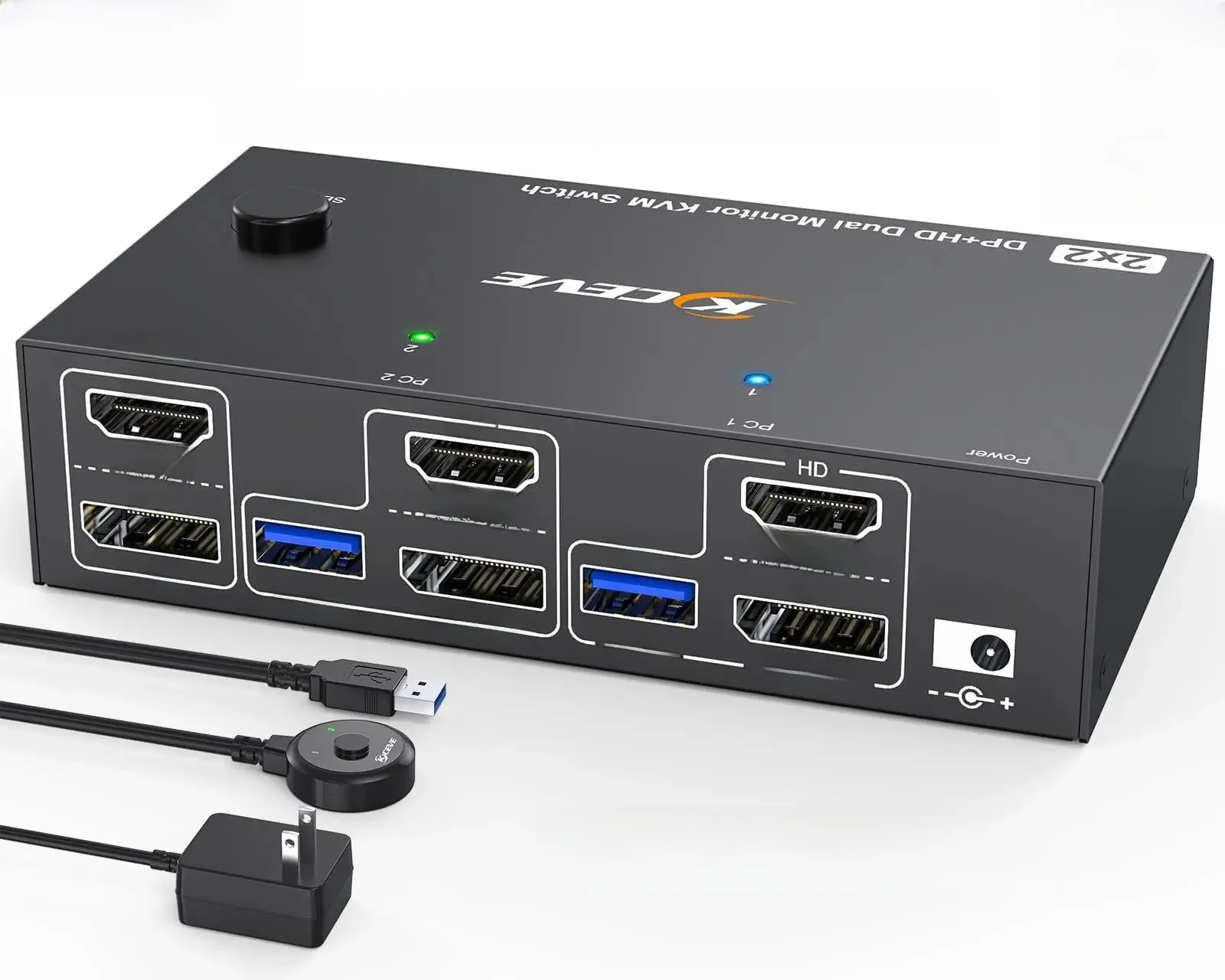4K bij 144 Hz KVM-switch 2 monitoren 2 computers 8K bij 60 Hz, KCEVE HDMI en Displayport Dual Monitor KVM-switch met 4 USB 3.0-poorten - afbeelding 2