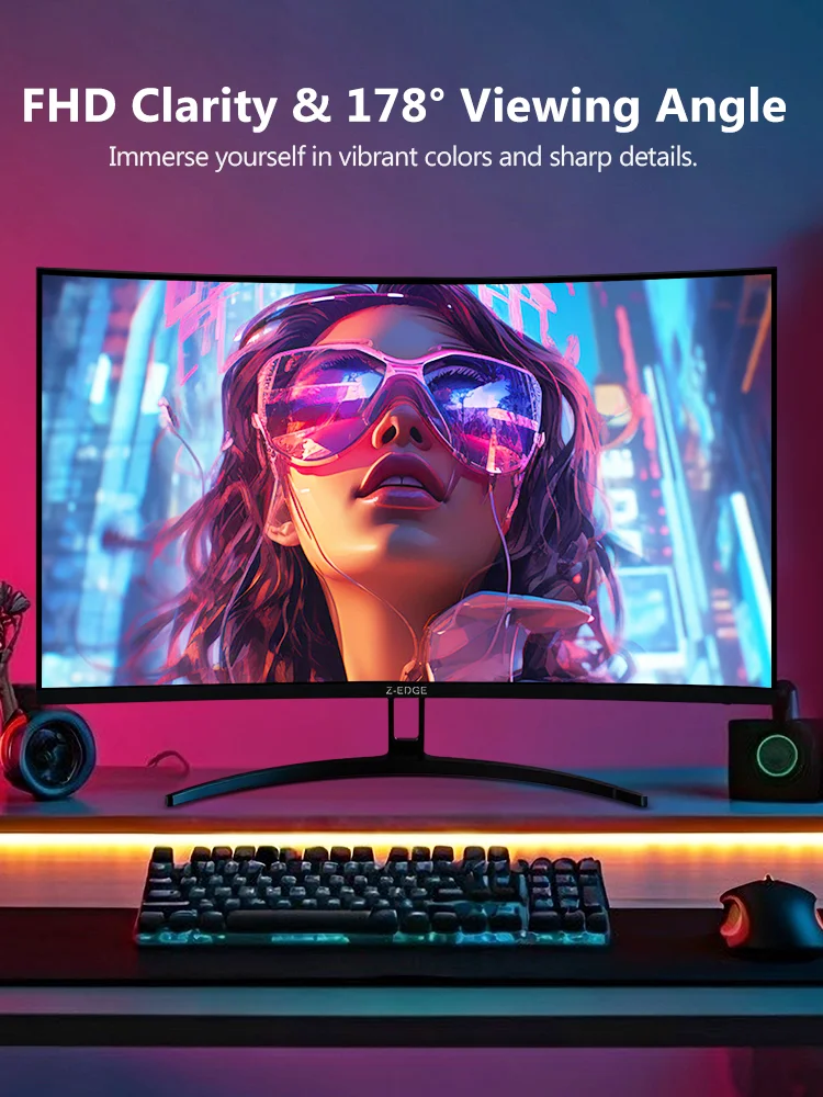 Z-EDGE 32-Zoll Curved Gaming-Monitor 240 Hz, 1920 x 1080 Full HD LED-Monitor, 16:9 VA-Panel, 1 ms MPRT, FreeSync, HDR10, 280 cd/m² Helligkeit, 1500R Curved-Bildschirm, 120 % sRGB, 3500:1,