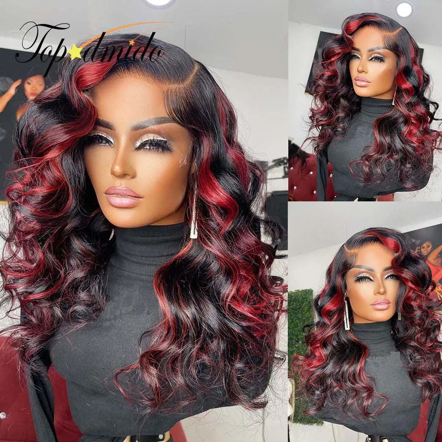 

Topodmido Red Highlight Color 13x6 Lace Front Wigs with Baby Hair Lace Human Hair Wig Brazilian Hair Lace Front Wigs For Women