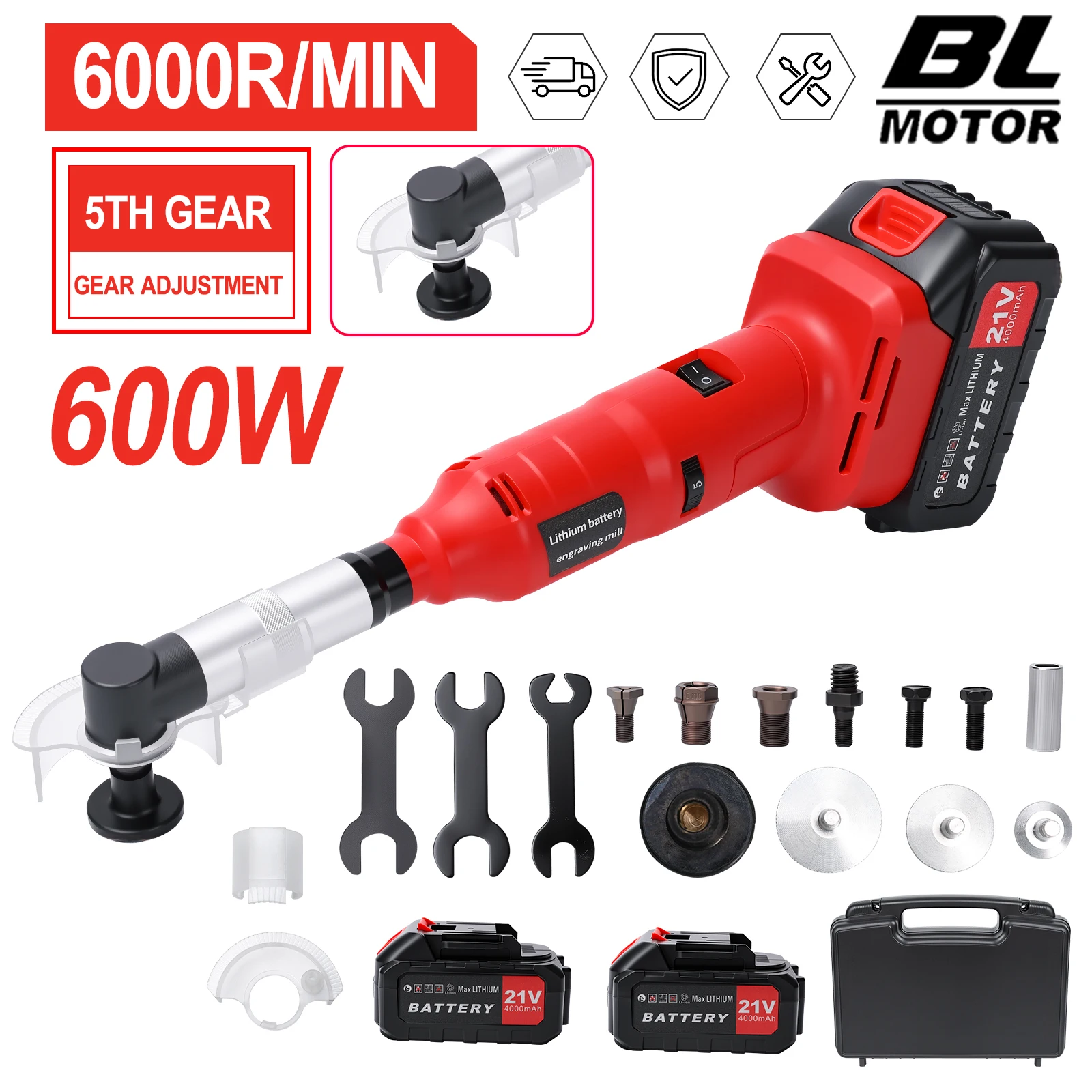 6000RPM Cordless Tile Grout Removal Tool 5 Speed Lithium Swing Grinder for Ceramic Joint Polishing Sanding Cleaning Power Tool 90° Elbow Multifunctional Brushless Motor