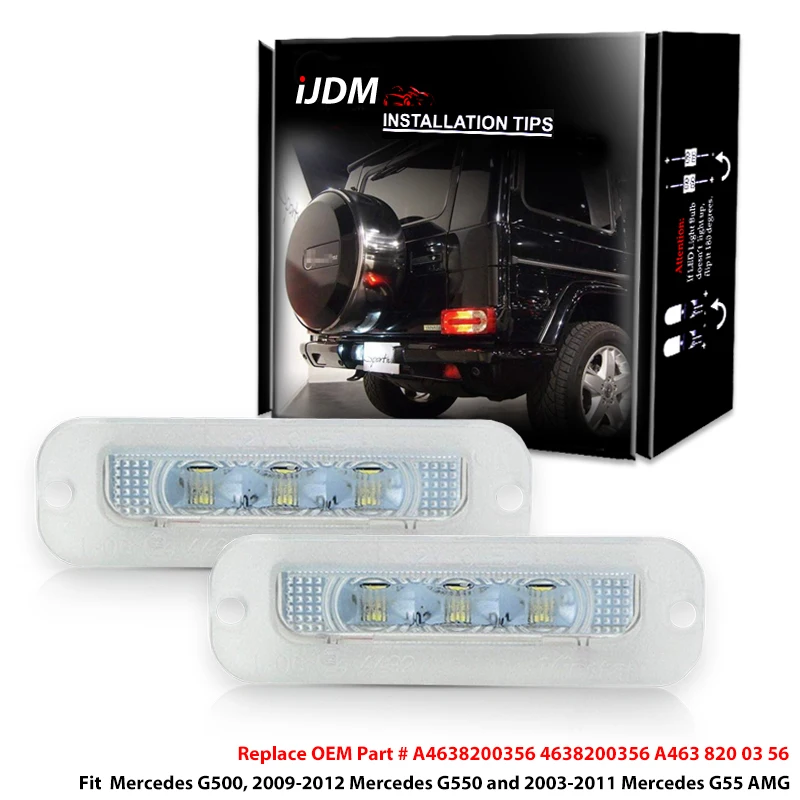 iJDM Xenon White Can-bus Error Free LED License Plate Light Assembly For 1990-2012 Mercedes-Benz W463 G500 G550 G55 AMG