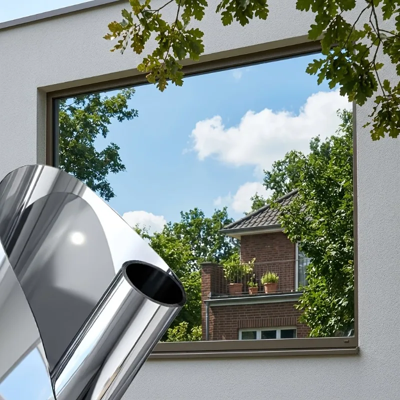 One Way Mirror Window Film Roll Silver Privacy Static Cling Heat Block Sun Block UV Block for Home Office Car Window
