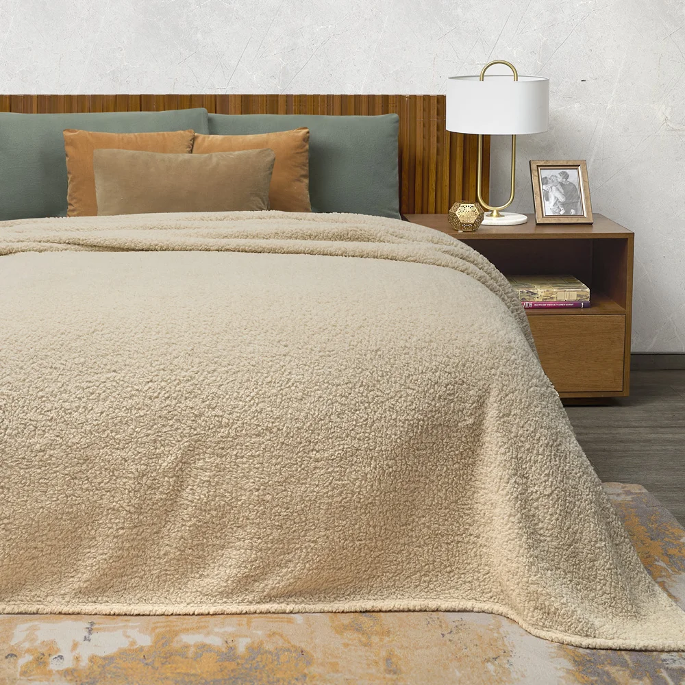 Cobertor de sherpa térmica modelo Avena color Beige claro, cobija extra suave, Marca Elefantito Hogar